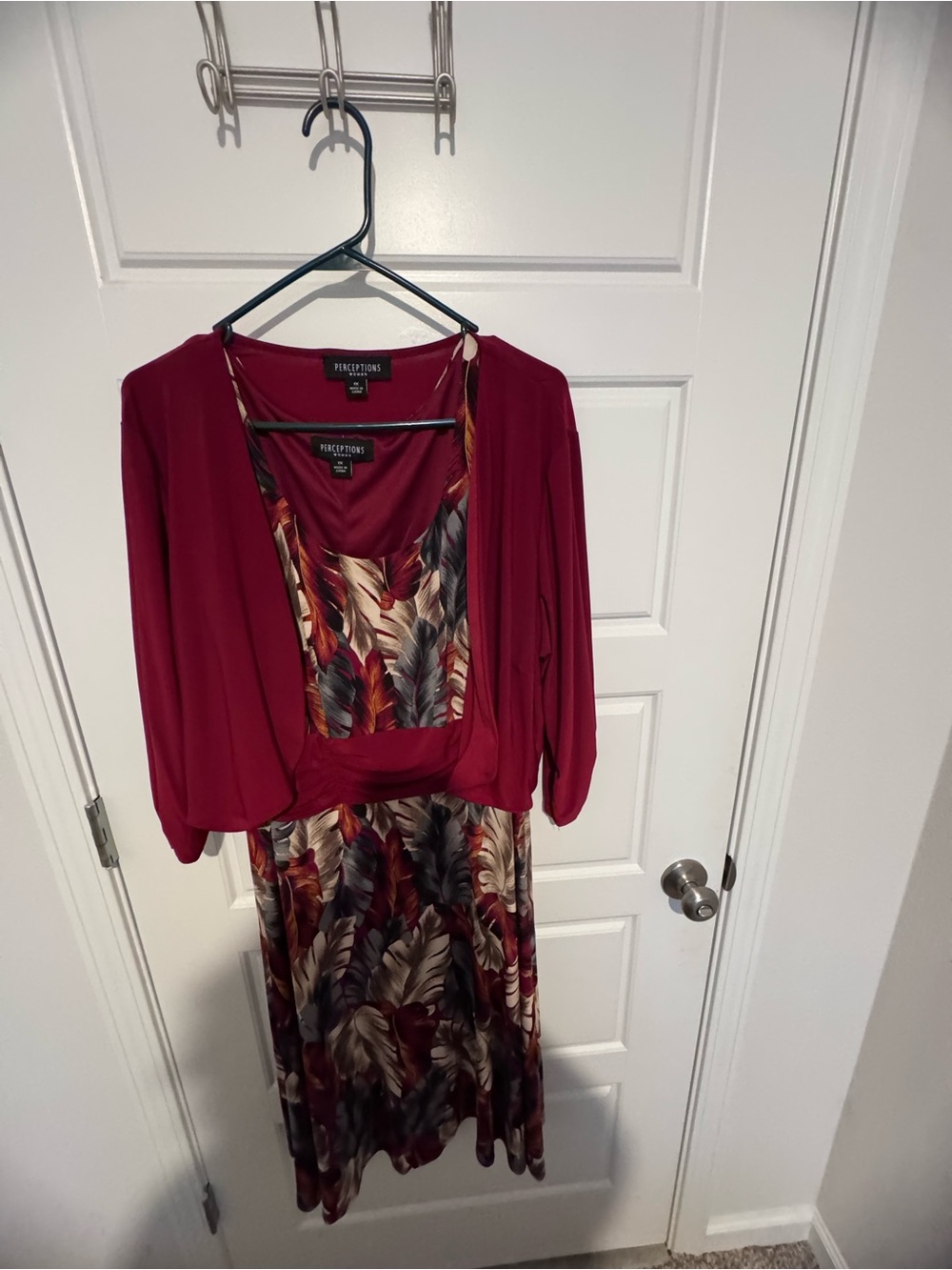 Perceptions Burgundy Floral Midi Dress with Shrug